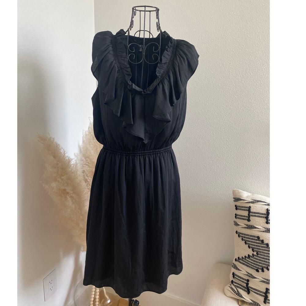 IMNYC Chelsea Black Satin Ruffle Sleeveless Mini Dress LBD Medium-Minimalist